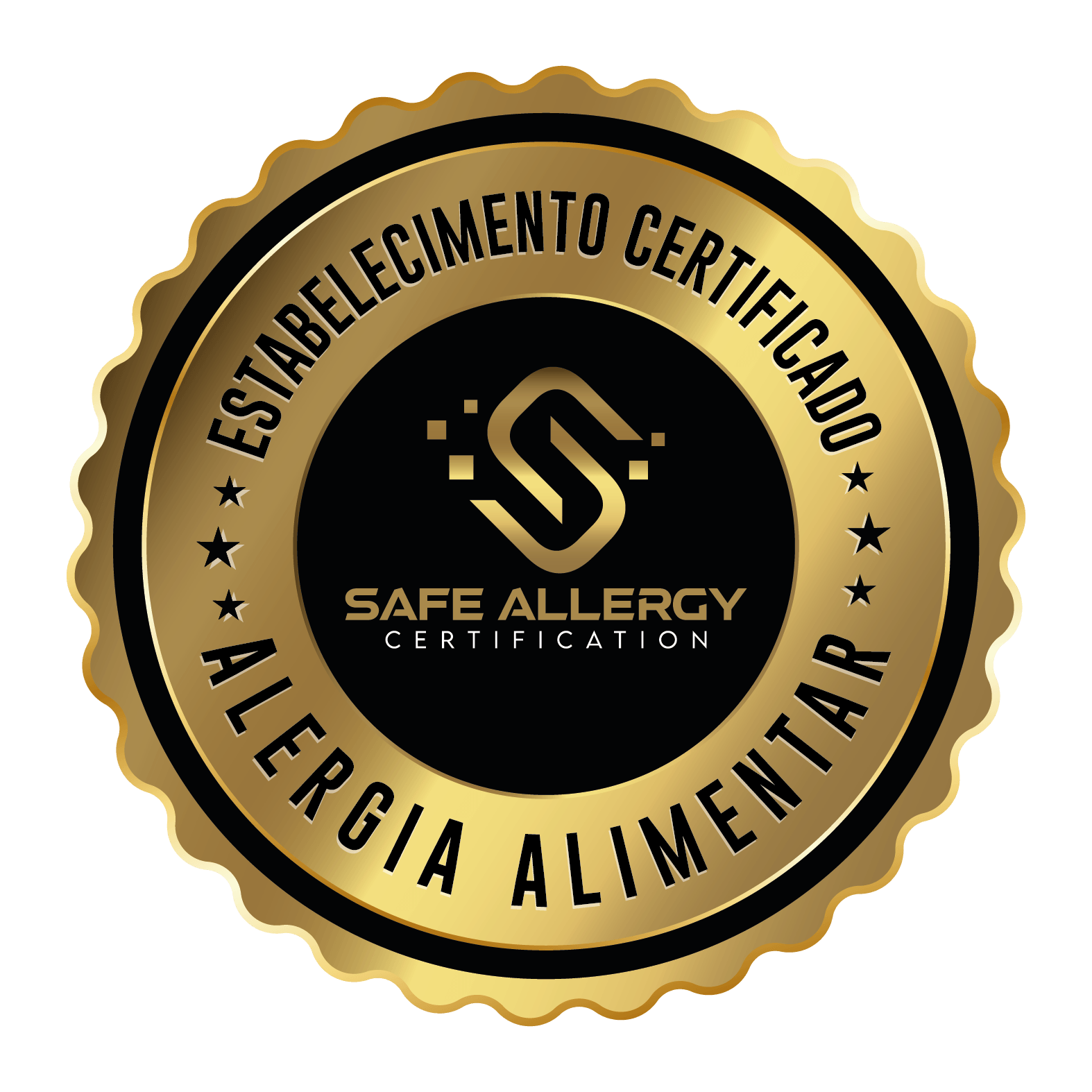 Selo original Safe Allergy Certification, estabelecimento certificado para alergia alimentar